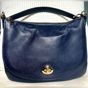 COACH Navy Pebbled Turnlock Hobo